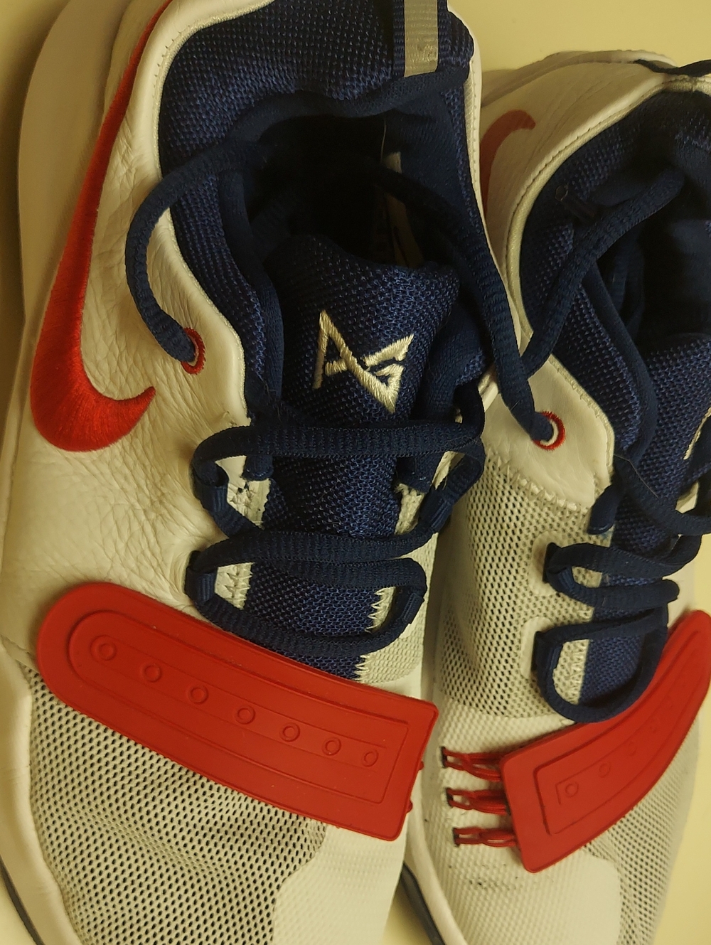 Nike Youth PG 1 White Navy and Red Athletic Sneakers Snapback Edition